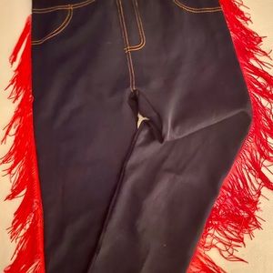 Fringed Jean Jeggings with Gold Piping Trim